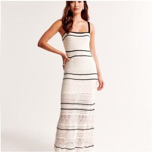 Abercrombie & Fitch Cream and Black Crochet Maxi Dress